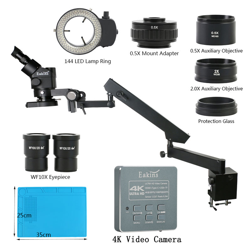 Simul-Focal Industrial Microscope 4K Hdmi - 3.5X 90XArticulating Arm Pillar Clamp Zoom