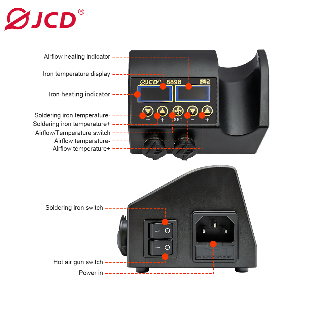 JCD 8898 750W Soldering Statio - 2 In 1 Soldering Rework Station 750W 评论和价格