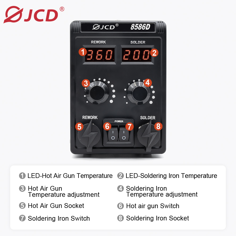 JCD 750W 8586D Soldering Stati - 2 In 1 Soldering Rework Station 750W 评论和价格