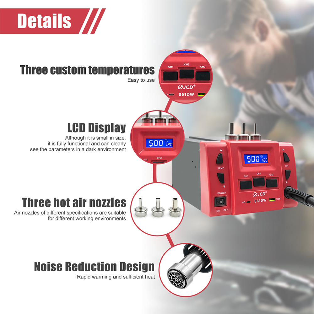 JCD 861DW Hot Air Gun 1000W Hi - Hot Air Rework Station 861Dw 评论和价格